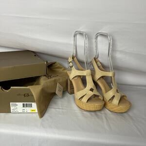 Born Crown Shanna Natural Leather Platform Block Heel Boho Sandals 7 Cottagecore